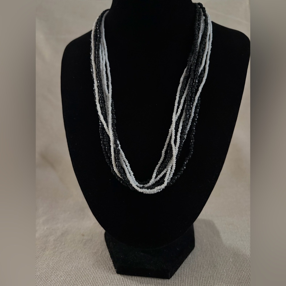 Multi-Strand Black and White Beaded Necklace - Women Jewelry
